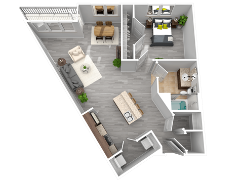 Floor plan for 1 bed, 1 bath, 914 sqft